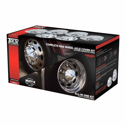 Trux THUBMC1  Wheel Accessories Hub Cover Kit Front  Rear Mag Chrome Plastic With Threaded Nut Covers