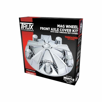 Trux THUBMFRP33  Wheel Accessories Hub Cover Front Chrome Plastic Mag With 33mm Threaded Nut Covers