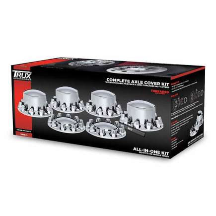 Trux THUBC1  Wheel Accessories Hub Cover Kit Front  Rear Chrome Plastic With Threaded Nut Covers