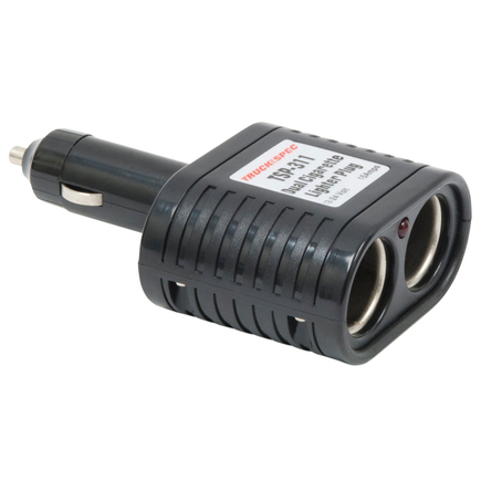 Truckspec TSP-311 - Cigarette Lighter Adapter Dual Plug, Fused, Red Light, 15 Amp, 12 Volt