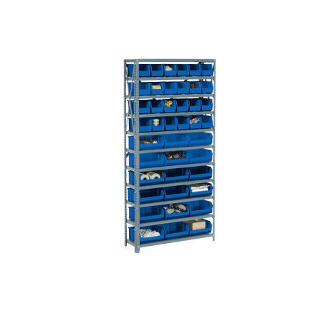 Global Industrial 506204BL - Global Industrial Steel Open Shelving 28 Blue 8 1/4x10 3/4x7 Stacking Bins 8 Shelf 36x12x73