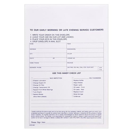 Jj Keller 58307  Overnight Auto Repair Envelope Stock Overnight Auto Repair Envelope