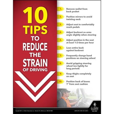 Jj Keller 62070  10 Tips To Reduce The Strain Of Driving Transport Safety Risk Poster 10 Tips To Reduce The Strain Of Driving